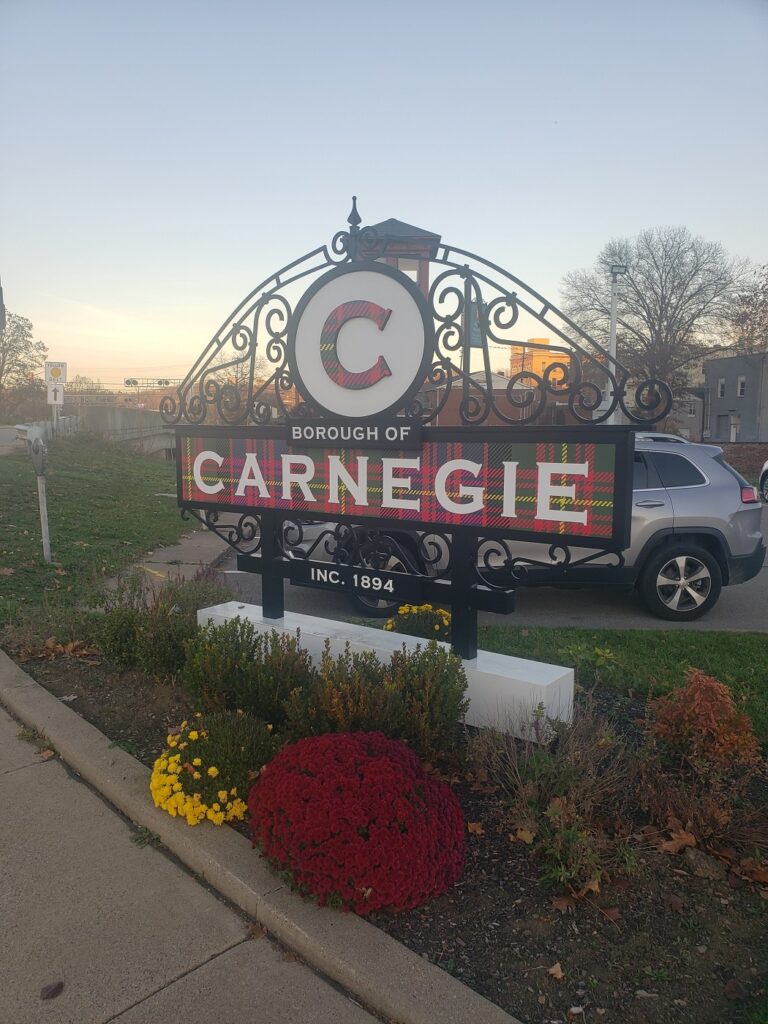 "The only good thing about Carnegie is the location" Borough of Carnegie sign
